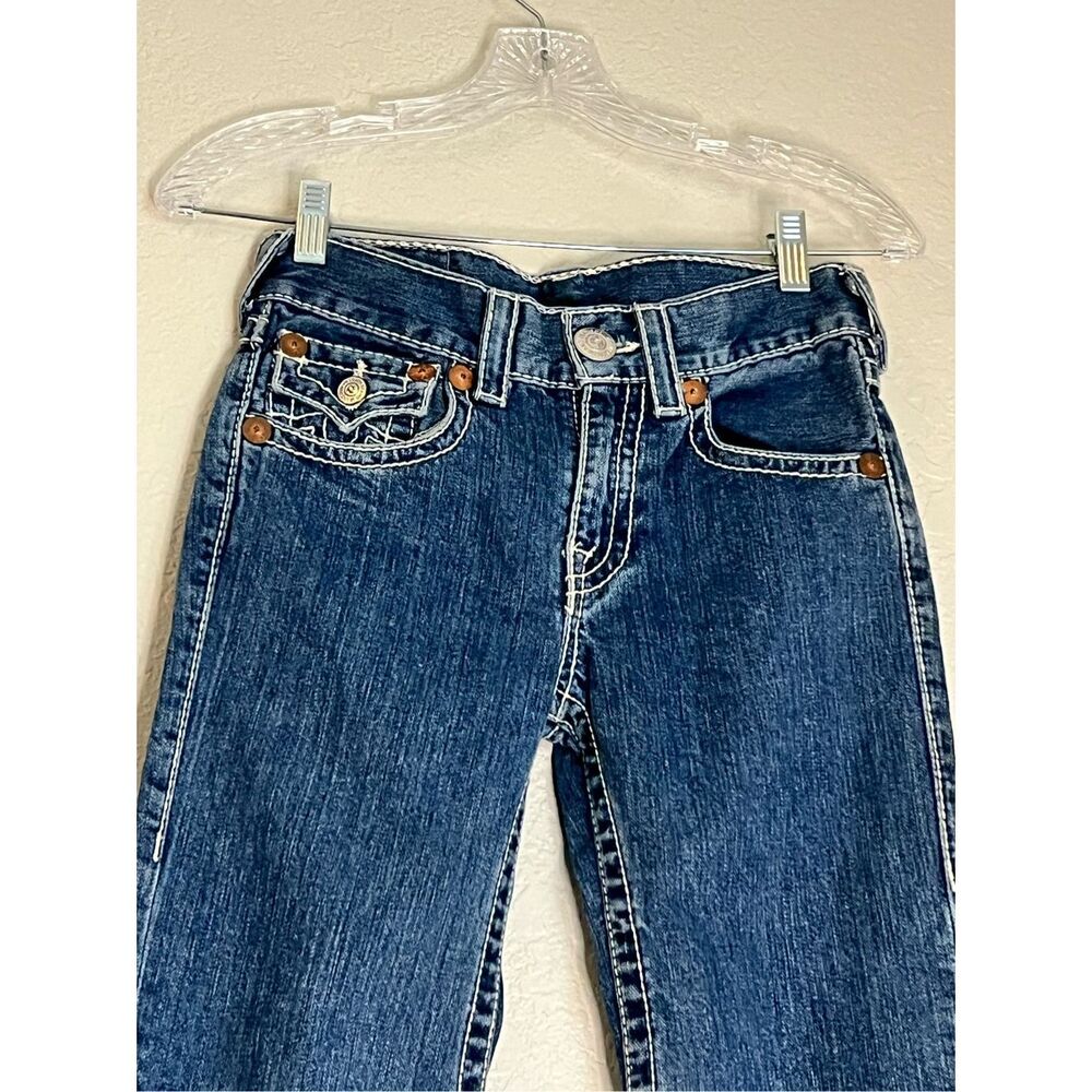 True Religion Jeans Women's 14 Disco Joey Big T Flared Leg Dark Denim Low Rise - Picture 3 of 4